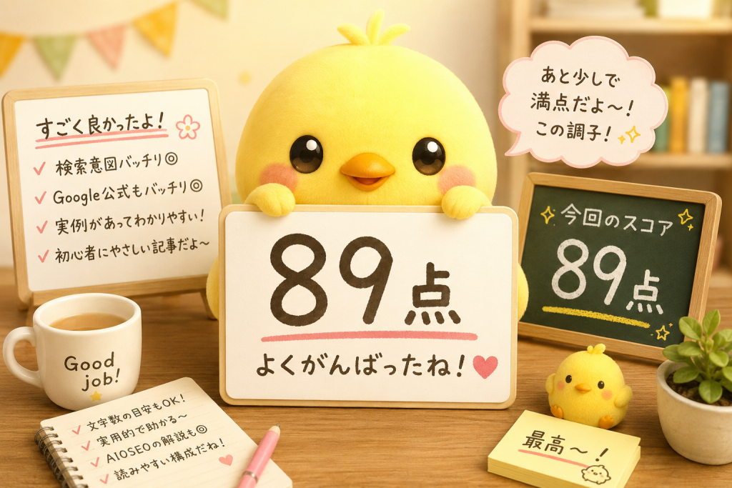 89点とブログを採点してくれたひよこ